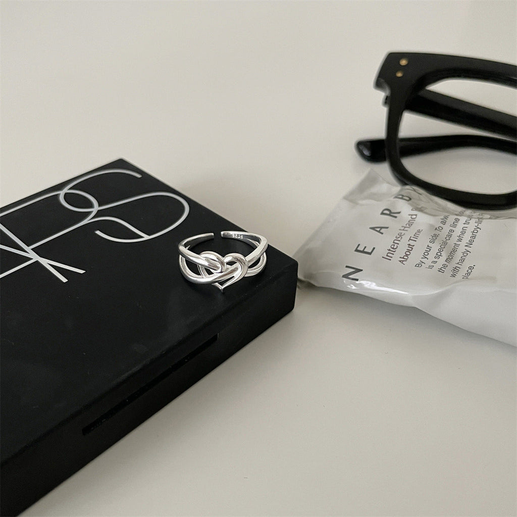 S925 Sterling Silver Intertwined Heart Ring