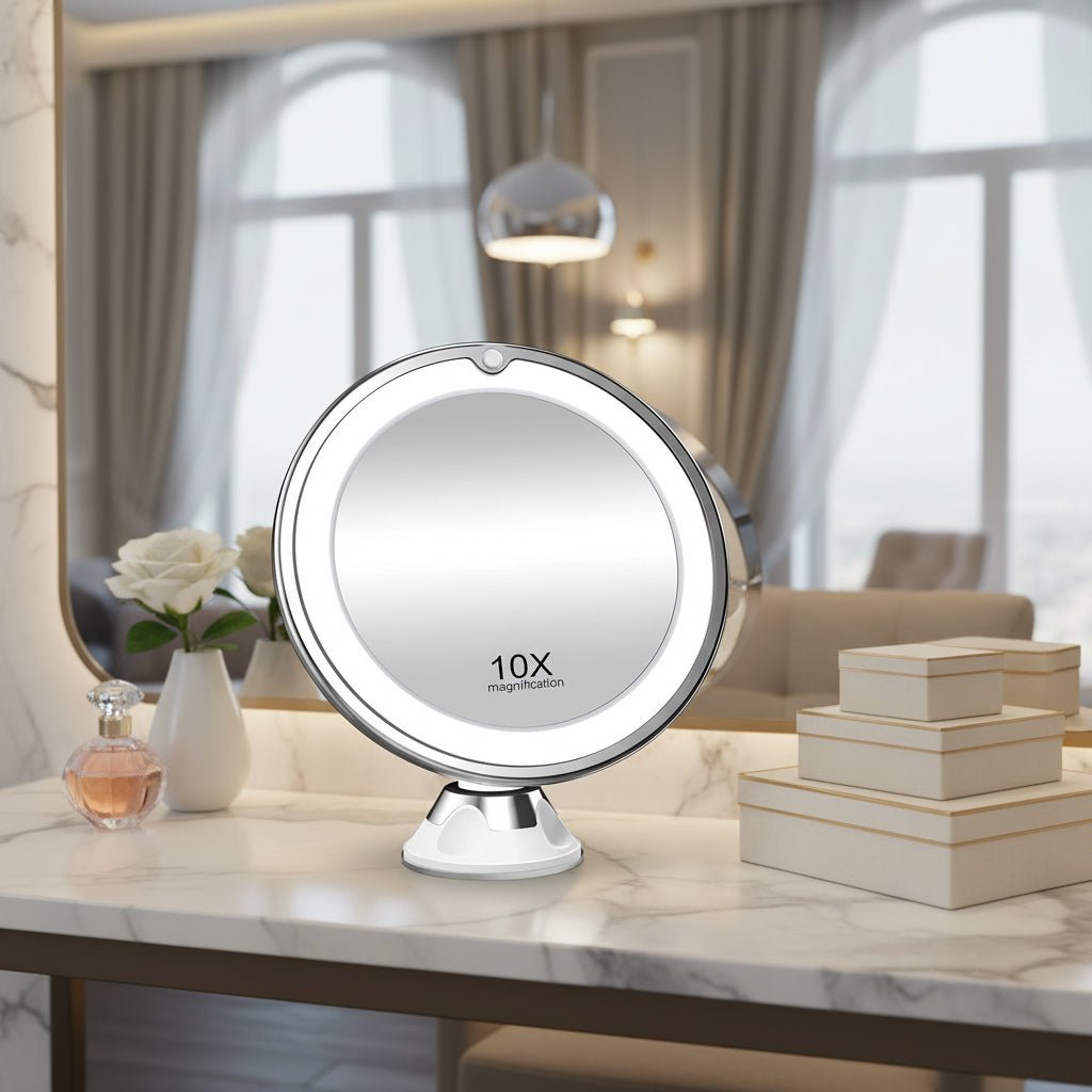GLAMZOOM – 10x LED Makeup Mirror for Precision Beauty