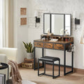 Minimalist Modern Dressing Table with Tri-Fold Mirror, Stool and Storage Drawers
